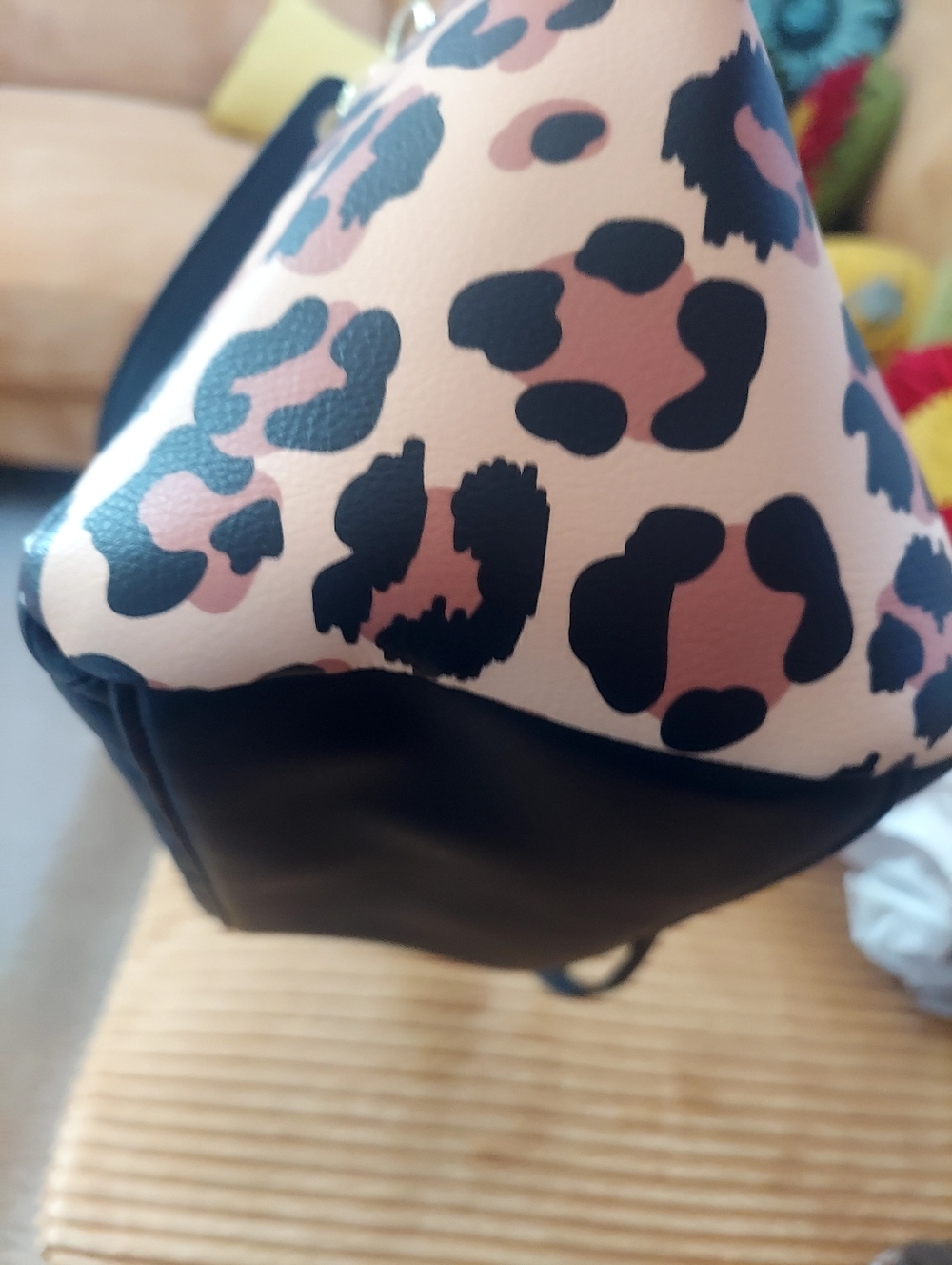 Luv Betsy Quilted Black Tote with Leopard Print Side Panels - Picture 9 of 13